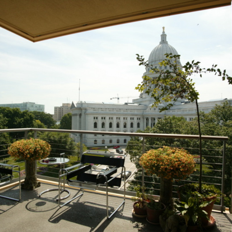 100 Wisconsin Ave condo patio view of Madison, WI Capitol